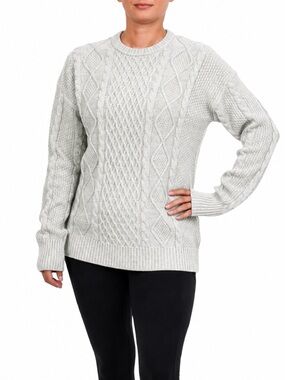 Kersh Merino Wool Cable Knit Sweater Grey Medium